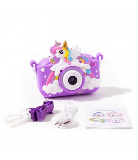 Camera Foto Unicorn Duala pentru Copii, Jucarie Interactiva cu Lumini Colorate, Sunete si Melodii Vesele, Butoane Magice si Desi