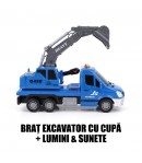 Excavator cu Sunete si Lumini Scara 1:16, Jucarie Interactiva Utilaj de Constructii pentru Copii, Vehicul cu Brat si Cupa Mobila