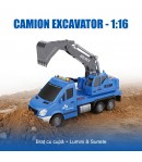 Excavator cu Sunete si Lumini Scara 1:16, Jucarie Interactiva Utilaj de Constructii pentru Copii, Vehicul cu Brat si Cupa Mobila