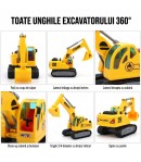 Excavator Luminos cu Sunete, Jucarie Interactiva cu Lumini Stralucitoare si Sunete Realiste, Brat Mobil care Sapa, Masina de Con