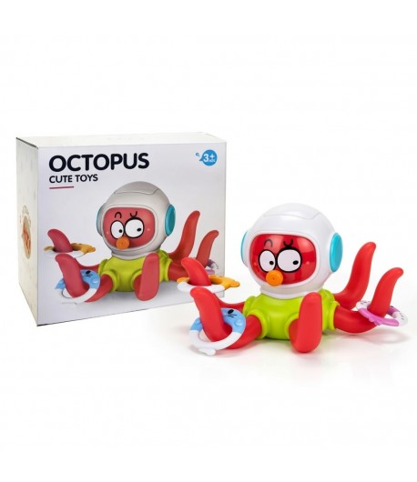 Jucarie de Baie Caracatita cu Inele, Caracatita Interactiva care Pluteste in Apa, cu Inele Moi Flexibile si Texturi Sensoriale, 