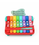Jucarie Xilofon Rosu pentru Bebelusi, Instrument Muzical din Lemn cu 8 Clape Colorate si 1 Ciocan, Invata Sunete si Culori prin 