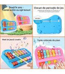 Jucarie Xilofon Rosu pentru Bebelusi, Instrument Muzical din Lemn cu 8 Clape Colorate si 1 Ciocan, Invata Sunete si Culori prin 