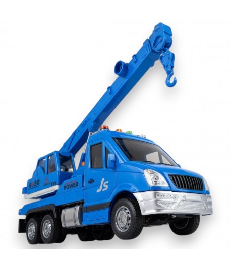 Macara cu Frictiune, Brat Mobil si Lumini Scara 1:16 Albastra, Jucarie Interactiva Utilaj de Constructii pentru Copii, Vehicul c
