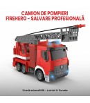 Masina de Pompieri cu Macara, Sunete, Lumini si Functie de Stropire, Jucarie Interactiva Realista Firehero pentru Copii, Vehicul