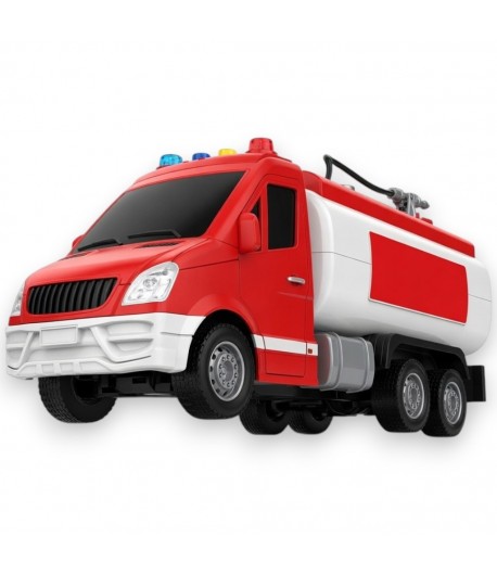 Masina de Pompieri Rosie 29 cm cu Sunete, Lumini si Furtun de Apa, Jucarie Interactiva Utilaj de Interventie pentru Copii, Vehic