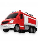 Masina de Pompieri Rosie 29 cm cu Sunete, Lumini si Furtun de Apa, Jucarie Interactiva Utilaj de Interventie pentru Copii, Vehic