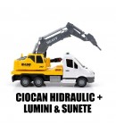 Masinuta cu Picamer cu Frictiune, Muzica si Lumini 29 cm, Jucarie Interactiva Utilaj de Demolare pentru Copii, Vehicul cu Ciocan