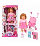 Papusa Baby Doll cu Carucior pentru Copii, Set Jucarie cu Papusa Bebelus si Accesorii pentru Ingrijire, Carucior Pliabil pentru 