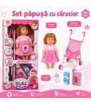 Papusa Baby Doll cu Carucior pentru Copii, Set Jucarie cu Papusa Bebelus si Accesorii pentru Ingrijire, Carucior Pliabil pentru 