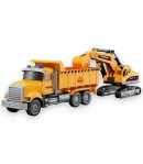 Set Camion cu Excavator, Sunete si Lumini, Jucarie Interactiva Utilaj de Santier pentru Copii, Vehicul de Constructii cu Brat Mo