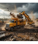 Set Camion cu Excavator, Sunete si Lumini, Jucarie Interactiva Utilaj de Santier pentru Copii, Vehicul de Constructii cu Brat Mo