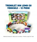 Trenulet din Lemn cu 12 Vehicule si Carlige de Prindere, Multicolor, t Tren Jucarie Educativ Copii 12 Luni+, Trenulet din Lemn N