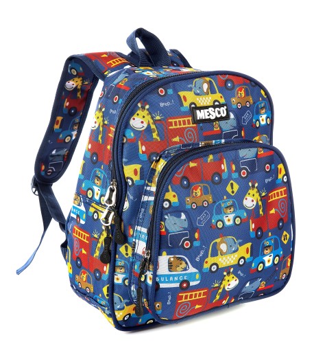 Ghiozdan de gradinita Mesco cu 2 compartimente, Mijloace de transport, Albastru, 32x26x10 cm