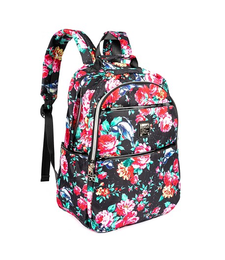 Ghiozdan Fashion Mesco Roz-Negru cu 3 compartimente Flowers