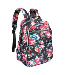 Ghiozdan Fashion Mesco Roz-Negru cu 3 compartimente Flowers