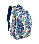 Ghiozdan Fashion Mesco Alb-Albastru cu 4 compartimente Flowers