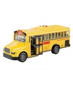 Autobuz scolar cu lumini, sunete si functie de deschidere a usilor, Galben, 28 x 10.5 x 8.5 cm