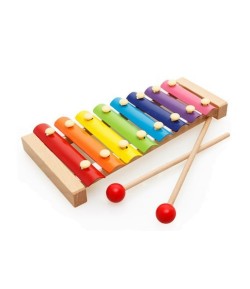 Instrument Muzical Xilofon din Lemn, 8 Note Muzicale, 2 Bete de Percutie, 4-6 Ani, Multicolor Pastel