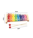 Instrument Muzical Xilofon din Lemn, 8 Note Muzicale, 2 Bete de Percutie, 4-6 Ani, Multicolor Pastel