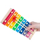 Instrument Muzical Xilofon din Lemn, 8 Note Muzicale, 2 Bete de Percutie, 4-6 Ani, Multicolor Pastel