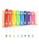 Instrument Muzical Xilofon din Lemn, 8 Note Muzicale, 2 Bete de Percutie, 4-6 Ani, Multicolor Pastel