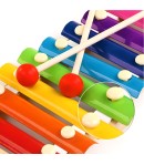 Instrument Muzical Xilofon din Lemn, 8 Note Muzicale, 2 Bete de Percutie, 4-6 Ani, Multicolor Pastel
