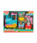 Set de joaca papusa Belissa, Trenul si animalutele dragute, Bleu