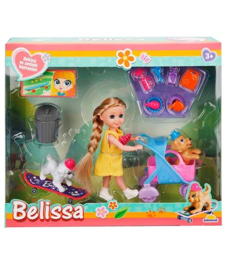 Set de joaca papusa Belissa, 2 catelusi si accesorii
