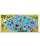 Puzzle de lemn 96 piese, Pisicuta la pescuit, 45 x 22 cm