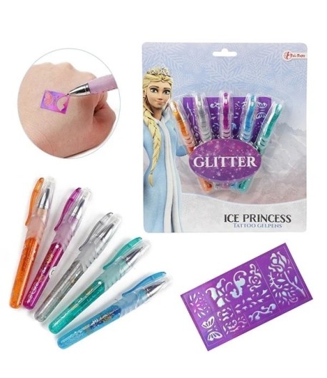 Set 5 pixuri cu gel glitter pentru tatuaje temporare, Printesa Ghetii