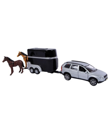 Masina metalica  Volvo XC90 cu Remorca pentru Cai - Kids Globe (27 cm)