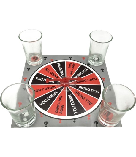 Joc de societate cu 4 pahare de shoturi din sticla ruleta norocului, 17x17x7.5cm