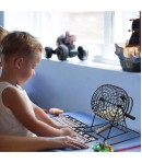 Joc Bingo din metal, 75 bile albe, portabil, 21 x 21 cm, negru