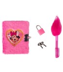 Jurnal din Plush cu lacat si pix pufos, Minnie Mouse, 11 cm, Roz