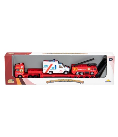 Set cu vehicule de interventie, Maxx Wheels, Barca si Macara Pompieri
