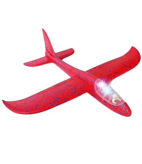 Avion planor cu pilot, polistiren, cu lumini in cabina pilotului, 47 cm, Rosu, Avaleea