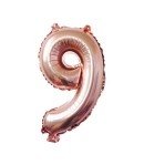 Balon din Folie Cifra 9, 81 cm, Pentru Aer sau Heliu, Bulk, Roz Auriu
