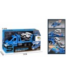 Set de joaca, Masina de interventie cu Masinuta de Politie, cu Sunete si Lumini, Scara 1:16, Plastic, 3+ ani, Alb/Albastru