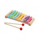 Instrument Muzical Xilofon din Lemn, 8 Note Muzicale, 2 Bete de Percutie, 4-6 Ani, Multicolor Pastel