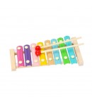 Instrument Muzical Xilofon din Lemn, 8 Note Muzicale, 2 Bete de Percutie, 4-6 Ani, Multicolor Pastel