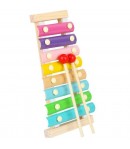 Instrument Muzical Xilofon din Lemn, 8 Note Muzicale, 2 Bete de Percutie, 4-6 Ani, Multicolor Pastel