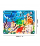 Joc Montessori de Sortare Culori, Creion Magnetic, Tip Labirint Ilustrat, din Lemn, Model Animale Marine, 39x29x1.5 cm