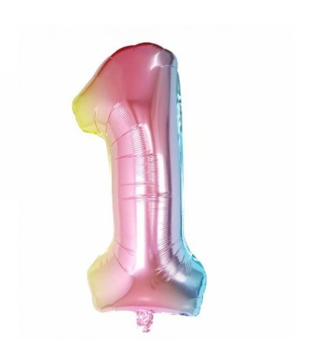Balon din Folie Metalizata Figurina Cifra Gradient, Tema Aniversare 40 cm, Multicolor, Cifra 1