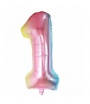 Balon din Folie Metalizata Figurina Cifra Gradient, Tema Aniversare 40 cm, Multicolor, Cifra 1