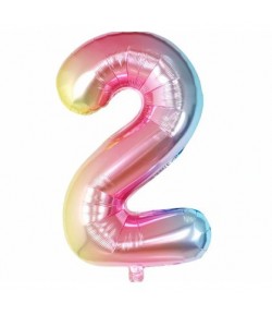Balon din Folie Metalizata Figurina Cifra Gradient, Tema Aniversare 40 cm, Multicolor, Cifra 2