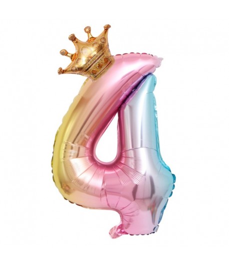 Balon din Folie Metalizata, Figurina Cifra Gradient, Tema Aniversare 80 cm, Coronita, Cifra 4