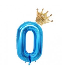 Balon din Folie Metalizata Figurina Cifra si Coroana, Tema Aniversare 100 cm, Albastru, Cifra 0